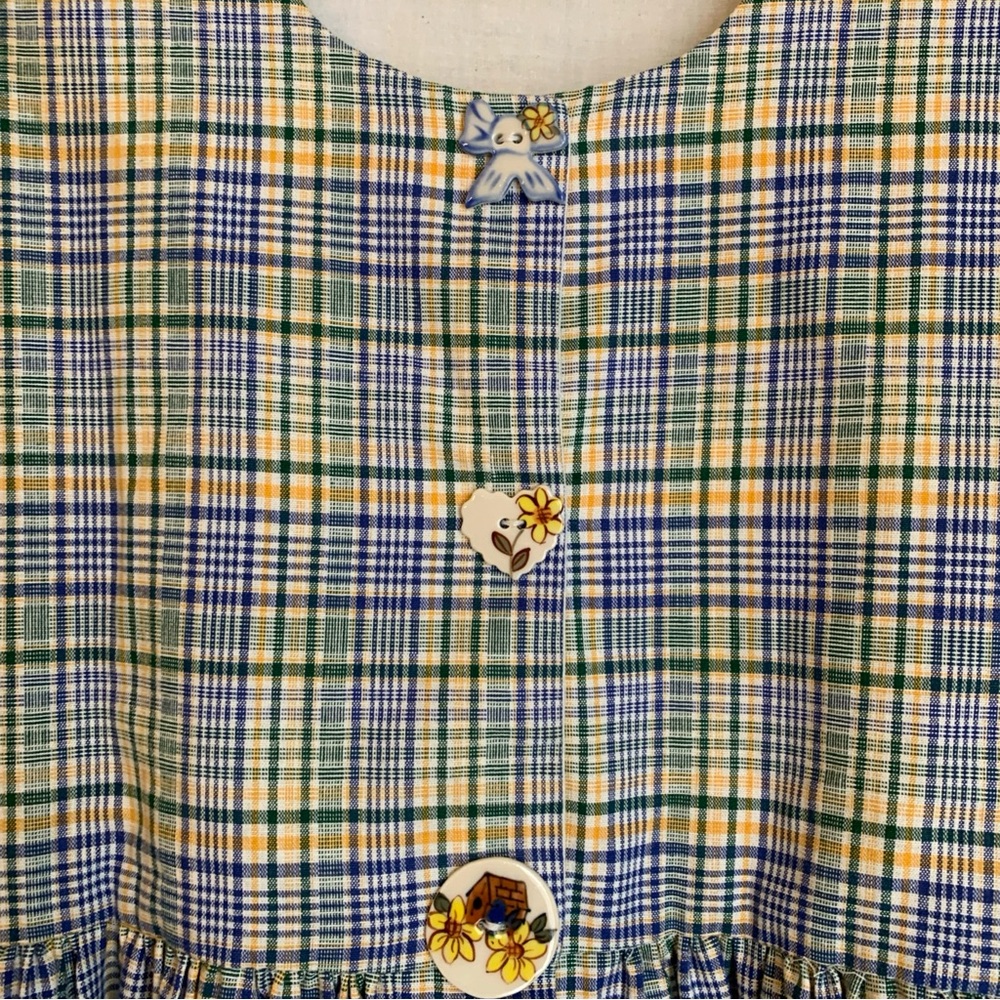 Vtg HANDMADE USA COTTAGECORE PLAID JUMPER DRESS Pinafore Trad Farmhouse Buttons - Picture 8 of 9